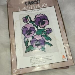 NIB Vintage 1977 Caron Latch Hook Kit - Purple and Green Pansies